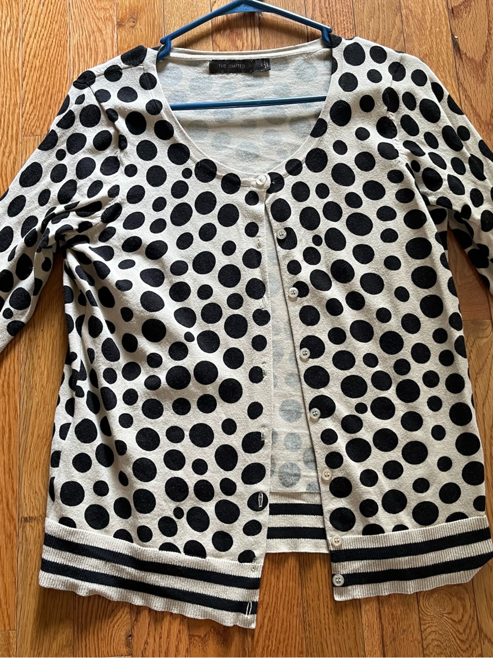 The Limited Ivory & Black Polka Dot Cardigan Sweater Long Sleeves Button Down M
